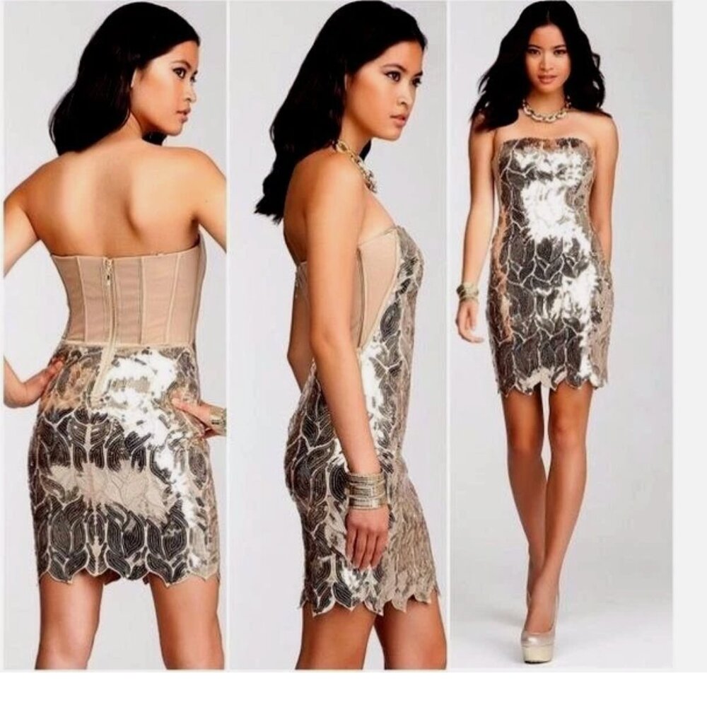 BEBE Gorgeous gold leaf dress size S